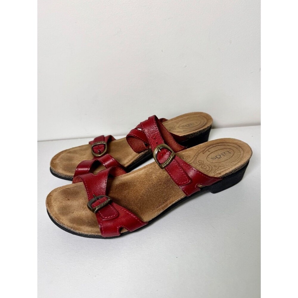 Taos Footwear Red Leather Double Brass Buckle Strap Sandals | Size 41